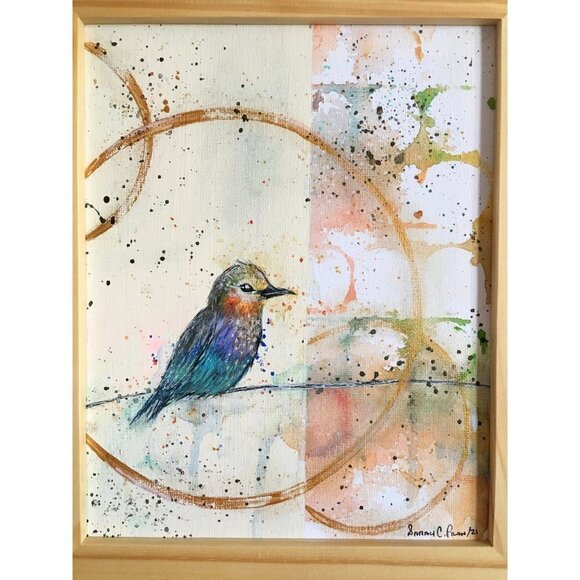Bird art in frame, acrylic painting, boho art, boho decor, summer decor - Picture 3 of 7